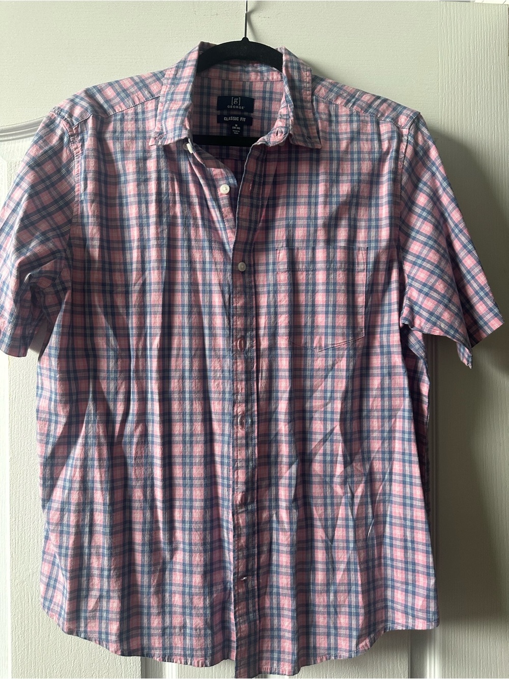 George Short-Sleeve Plaid Button-Up Shirt in Pink and Blue